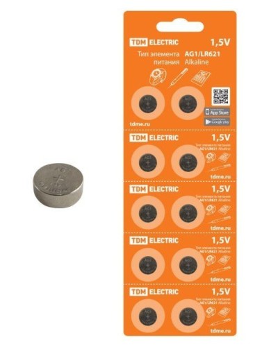 AG1/LR621 Alkaline 1,5V BP-10 TDM (SQ1702-0045). Элемент питания. TDM ЕLECTRIC в Тюмени