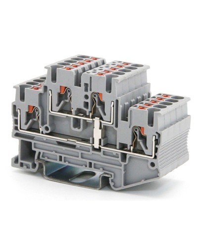Клемма двухуровневая, зажим push-in, 2.5 кв.мм, серая (VPRTT-2.5-PV-GY). Клемма проходная, 4 точки подключения, уровни соединены перемычкой. ДКС в Тюмени