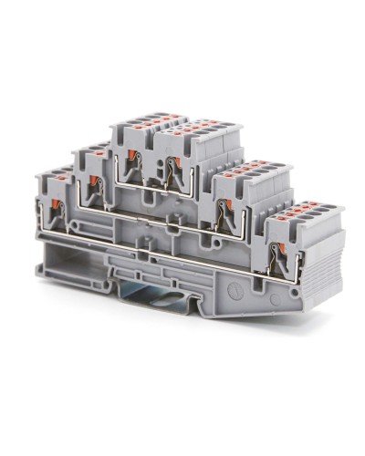 Клемма трехуровневая, зажим push-in, 2.5 кв.мм, серая (VPR-2.5-3L-GY). Клемма проходная, 6 точки подключения. ДКС в Тюмени