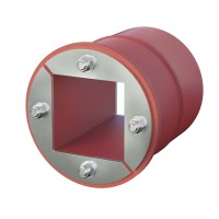 Проходка круглая, нержавеющая, D150х70 мм с проемом 90х90 мм (DXF3125): Проходка круглая, нержавеющая, с проёмом