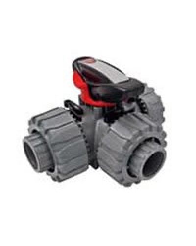 Ecoplast Кран шаровой трехходовой ПВХ D25 (уплотнение TPV, остальное EPDM) с муфтовым окончанием (49448). Кран шаровой, с муфтовым окончанием. Экопласт в Тюмени